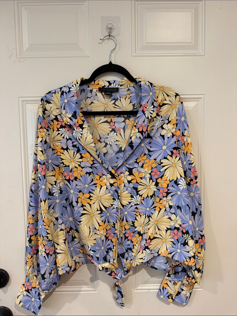 Sanctuary Floral Tie-Front Button Down Shirt - Lavender, Yellow, Coral, Black